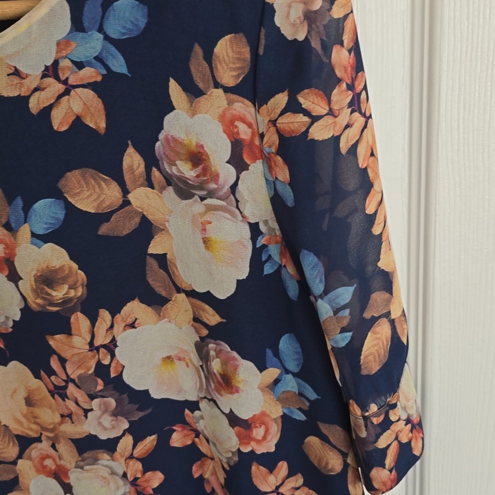 J. Crew 100% Silk Antique Floral Short Sleeve Shift Dress Blue Lined Size 10 - Picture 8 of 15